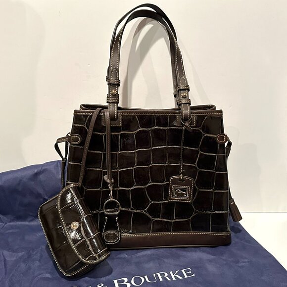 Dooney & Bourke Croc Embossed Double Strap Tassel Shoulder Bag Keychain Dust Bag - Picture 5 of 16